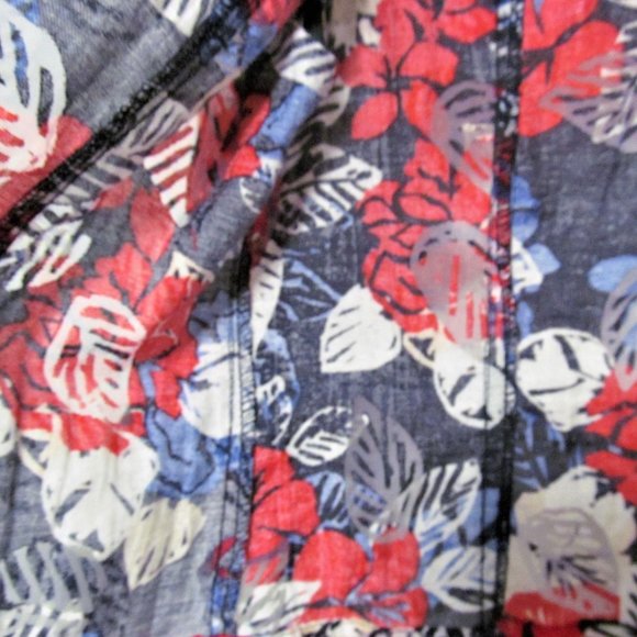 Ruby Rd Favorites Red White Blue Floral Sheer Blouse - Picture 8 of 9